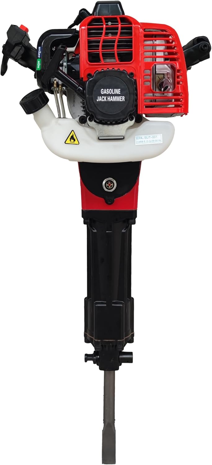 52cc Gas Jack Hammer, 2 Stroke Gasoline Powered Demolition Jack Hammer Petrol Concrete Breaker Punch Impact Drill with Point and Flat Chisel for Construction Metalworking Projects