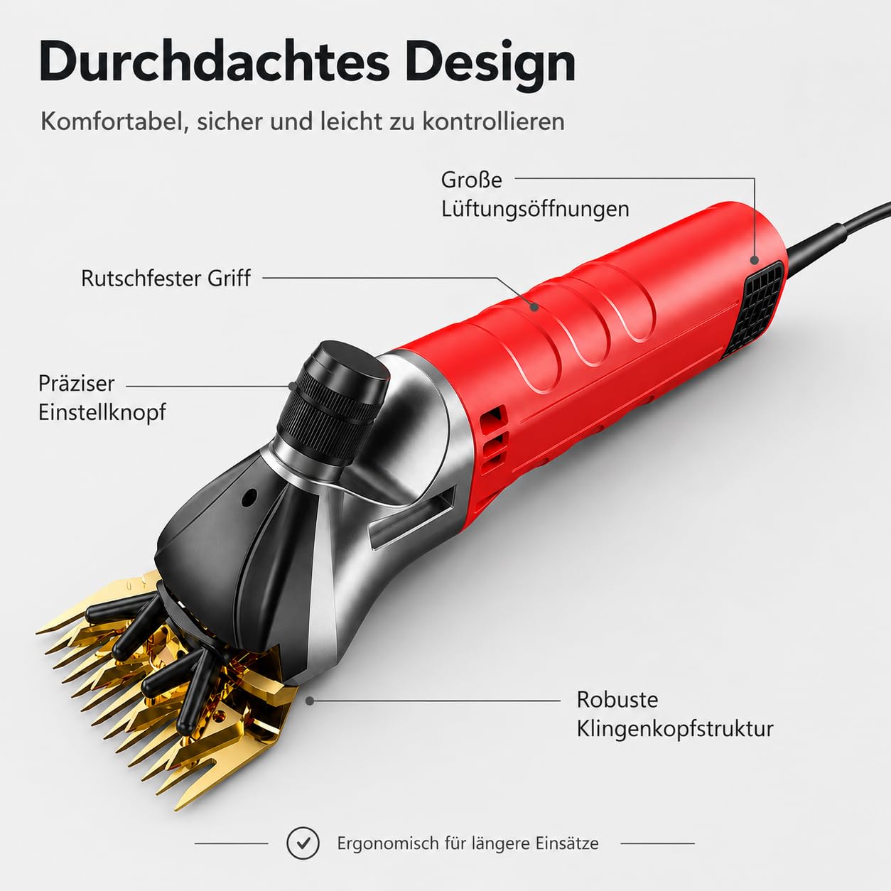 1200W Elektrische Schafschere, mit 13-Zahn-Klinge, Set im Koffer | High-Power Schafschermaschine, 6 Geschwindigkeiten, für Alpakas, Tiere, Schafe, Ziegen, Rot
