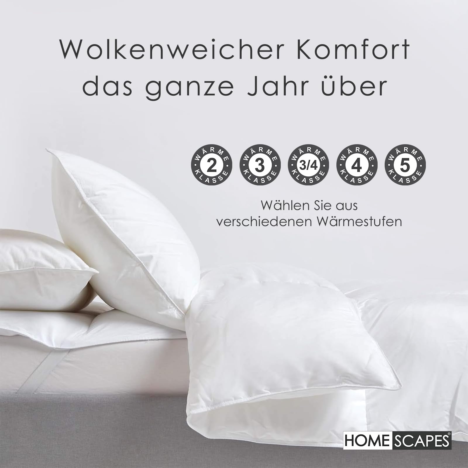 Homescapes Mittelwarme Bettdecke 230x220 cm, Ganzjahresdecke Wärmeklasse 3-4, Stepp-Bettdecke wie Daunen aus Super-Mikrofaser, Übergangs-Bettdecke mit 450 GSM Füllung