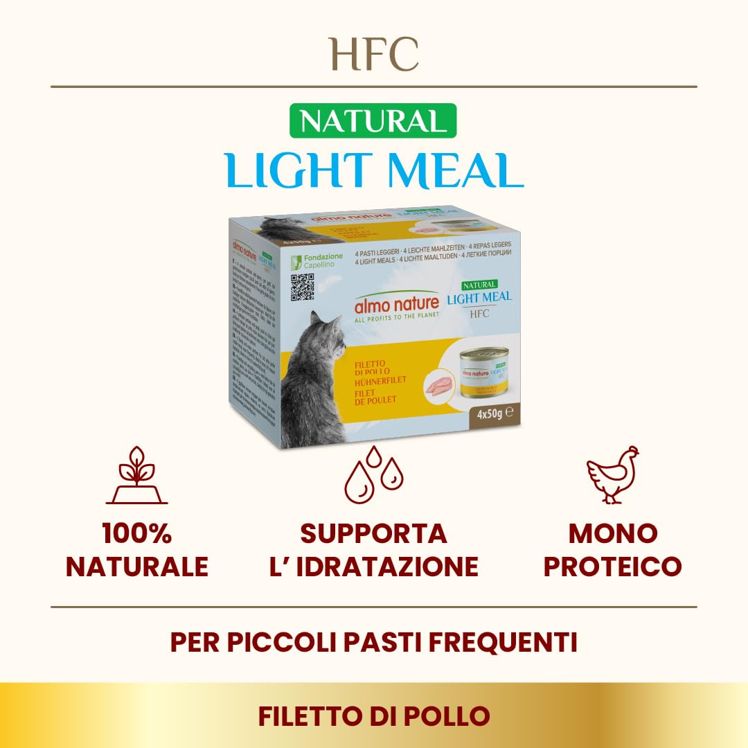 Almo Nature Made in Italy per Gatto Mega Pack HFC Natural Light Meal Filetto di Pollo 4 x 50 g