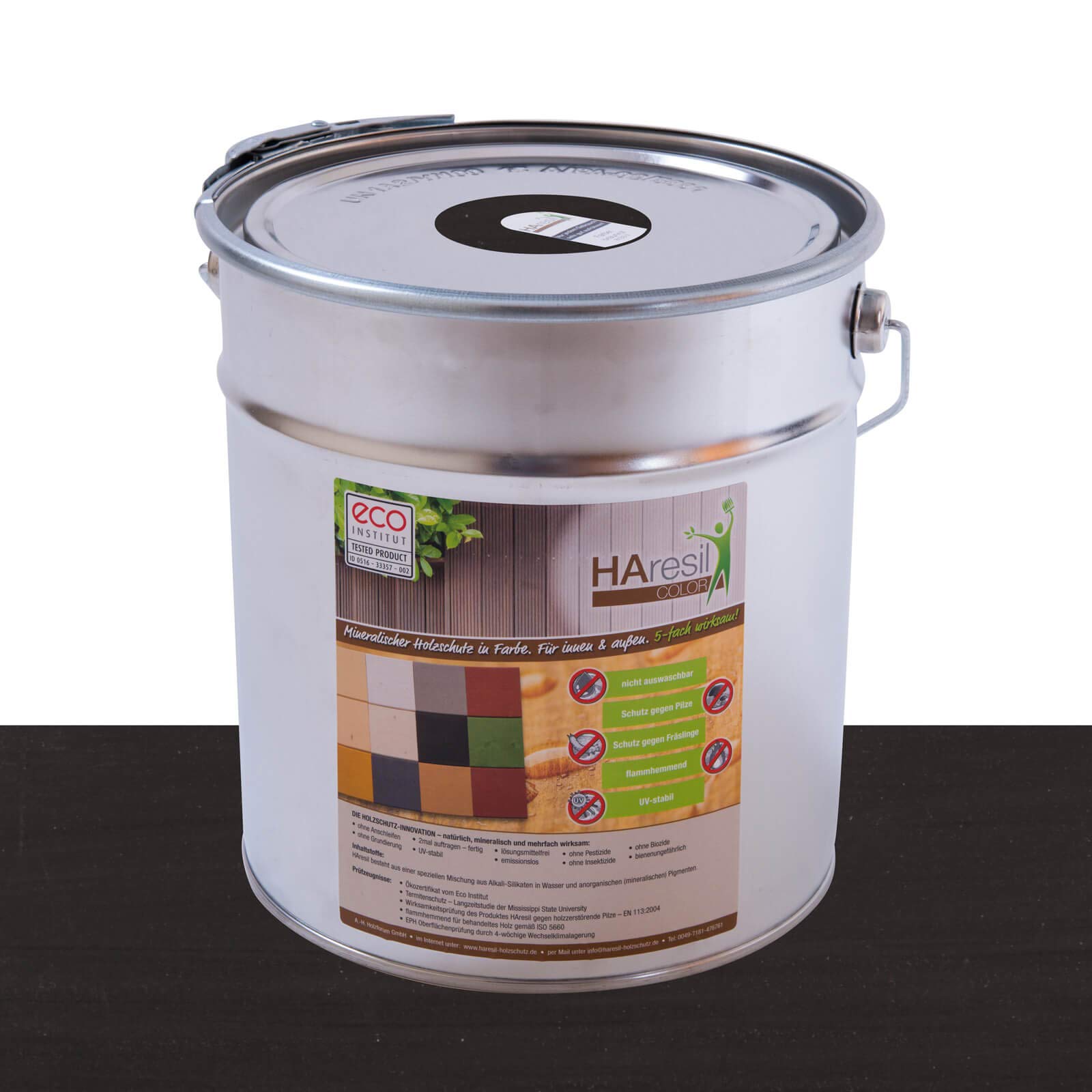 Bio ochrona drewna, kolorowa czarna lazura ochronna do drewna HAresil Color 5 kg wiadro, farba chroniąca przed warunkami atmosferycznymi, matowa bez drzew, zwalczanie grzybów, naturalna i biologiczna, do wewnątrz i na zewnątrz (czarna)
