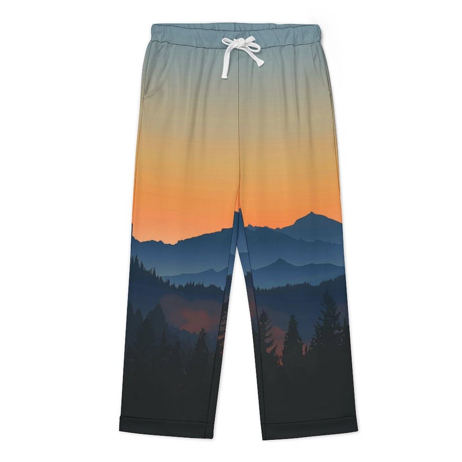 OLEETS Pigiama A Maniche Lunghe da Uomo - Paesaggio Montano Top E Pantaloni in 2 Pezzi Pigiama Casual E Ampio A Maniche Lunghe Morbido Autunnale E Invernale.