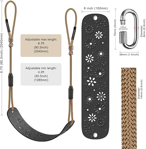 Miniatura 6 de SELEWARE Juego de columpios para niños con cuerda ajustable, repuesto para uso en interiores y exteriores, diseño elegante, soporte de 500 libras