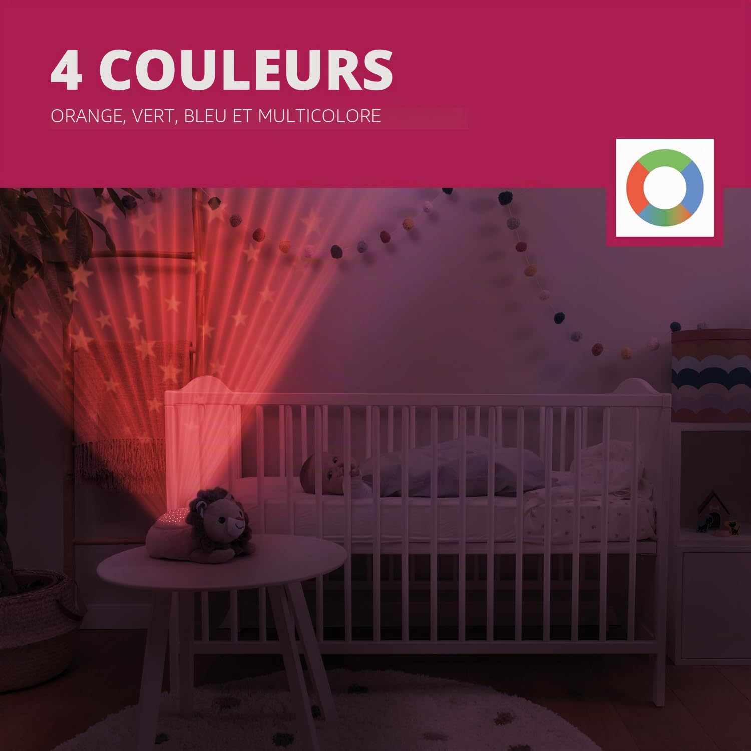 Leo the lion - projecteur d’étoiles avec des mélodies apaisantes et un capteur de cri