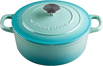 Enameled Cast Iron Covered Dutch Oven with Dual Handle, Dutch Ovens with Lid for Bread Baking, Safe to 500 degrees, 3.5 Quart, Peacock Blue