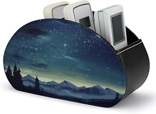 Celestial Night Sky PU Leather Remote Caddy Desktop Organizer Leather Remote Caddy Desktop Organizer with 5 Spacious Compartments for TV Remot/Media Controllers/Office Supplies