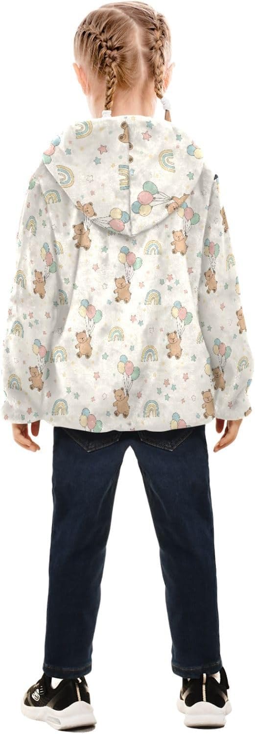 Girls Hoodie Outfit Cute Bear Pattern Zipper Sweatshirt Coat Fleece Jacket for Kids 3-10T