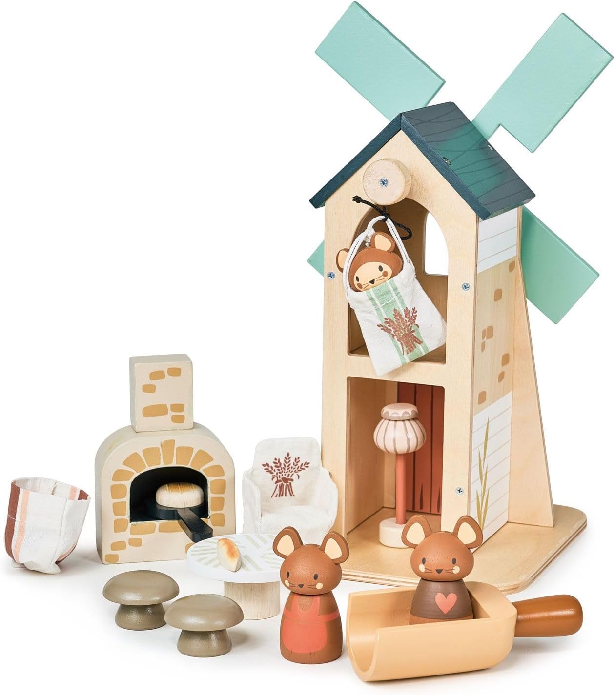 Tender Leaf Toys - Penny Windmill - Adorable Wooden Rotating Windmill with Toy Mouse Family and Accessories - Imaginative Play Set - Develop Creative Storytelling - Improve Fine Motor Skills - Age 3+