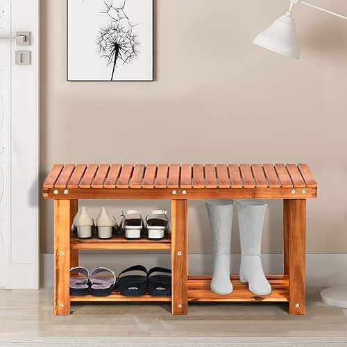 Giantex 2-Tier Shoe Bench Entryway Shoe Rack with Seat, Wood