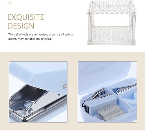 Miniatura 4 de STOBOK 1 juego de caja de herramientas de mano, mini dispensador de cinta, grapas de oficina, perforador, grapadora de documentos, grapadora