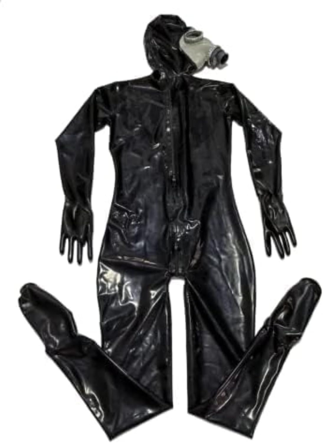 Black Full Cover Latex Catsuit Fetish Bodysuits Attach Lockable Zipper
