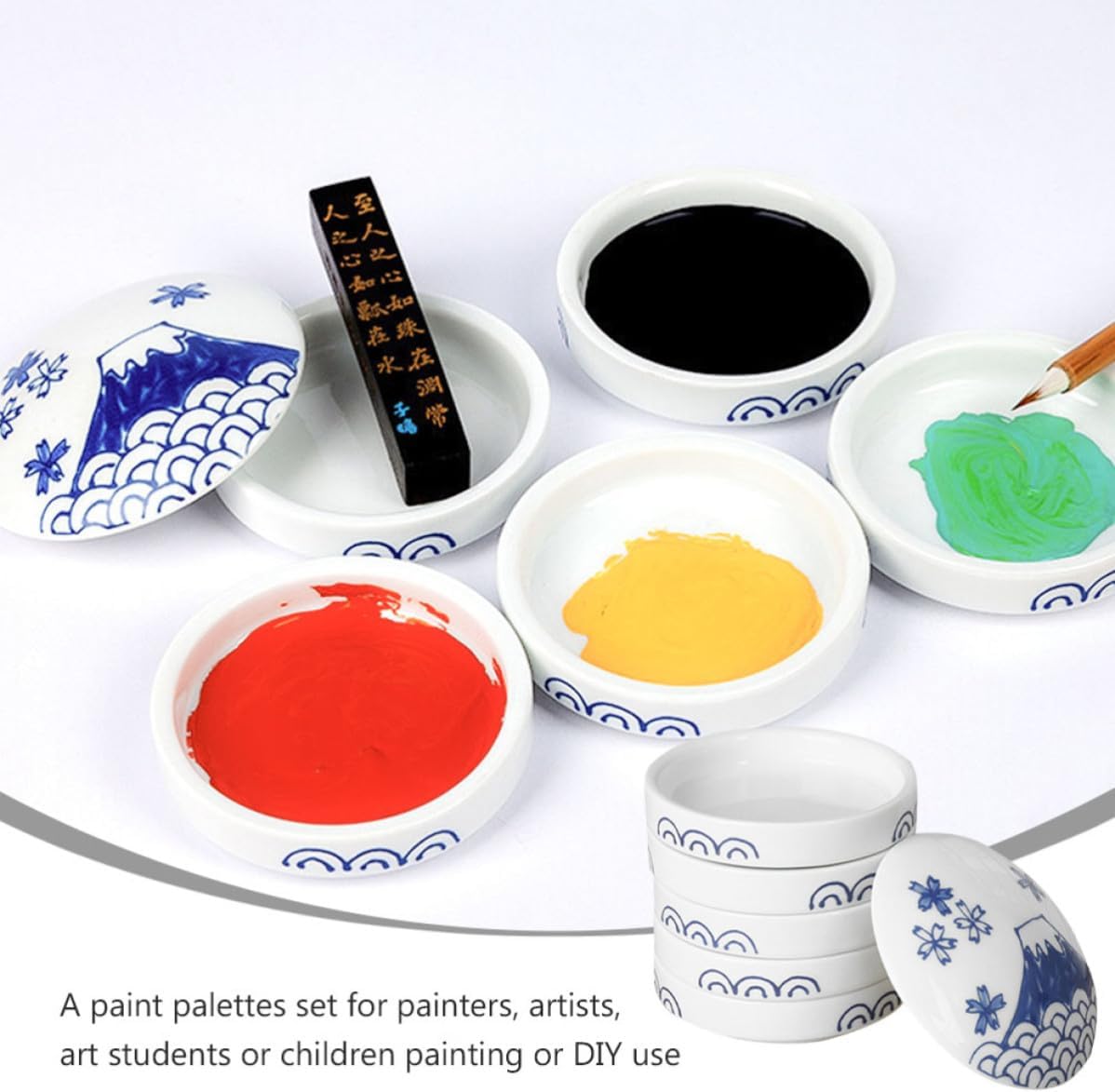 SHINEOFI Portable 5-Layer Ceramic Color Mixing Tray Palette with Lid for Painting and Sketching, Convenient Storage Paint Tray and Adults, Blue Artistic Ink Palette