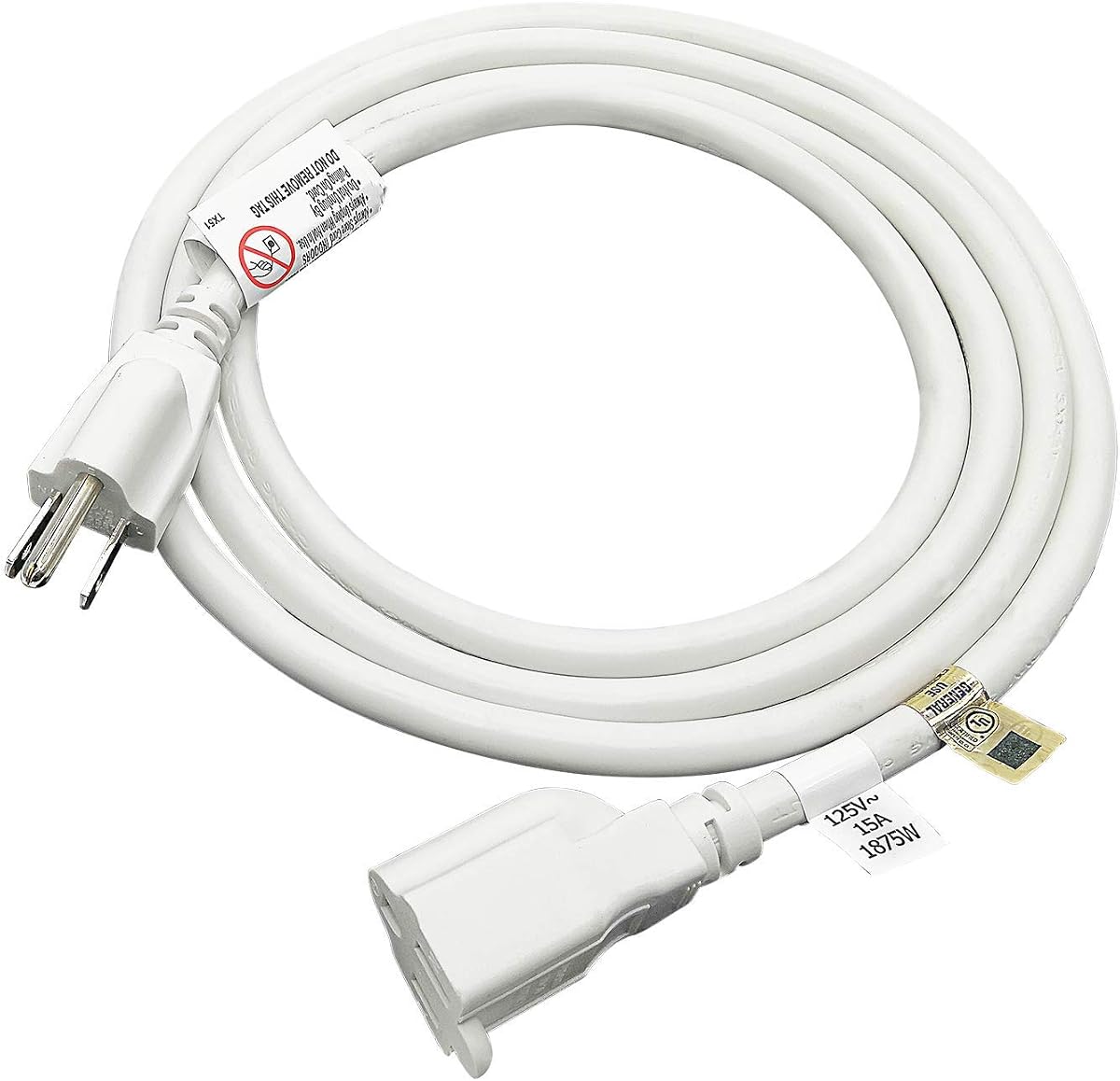 1875W Heavy Duty Extension Cord 6 Feet 14 AWG 15A White