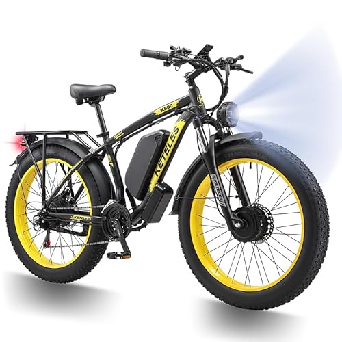 QIKAITU Elektrofahrrad mit Doppelmotor, Straßenzulassung, 250 W, elektrisches Mountainbike, 26 x 4 Zoll, Fat Tire Ebike, 48 V, 23 Ah, herausnehmbarer Akku (Gelb) QIKAITU Elektrofahrrad mit Doppelmotor, Straßenzulassung, 250 W, elektrisches Mountainbike, 26 x 4 Zoll, Fat Tire Ebike, 48 V, 23 Ah, herausnehmbarer Akku (Gelb)