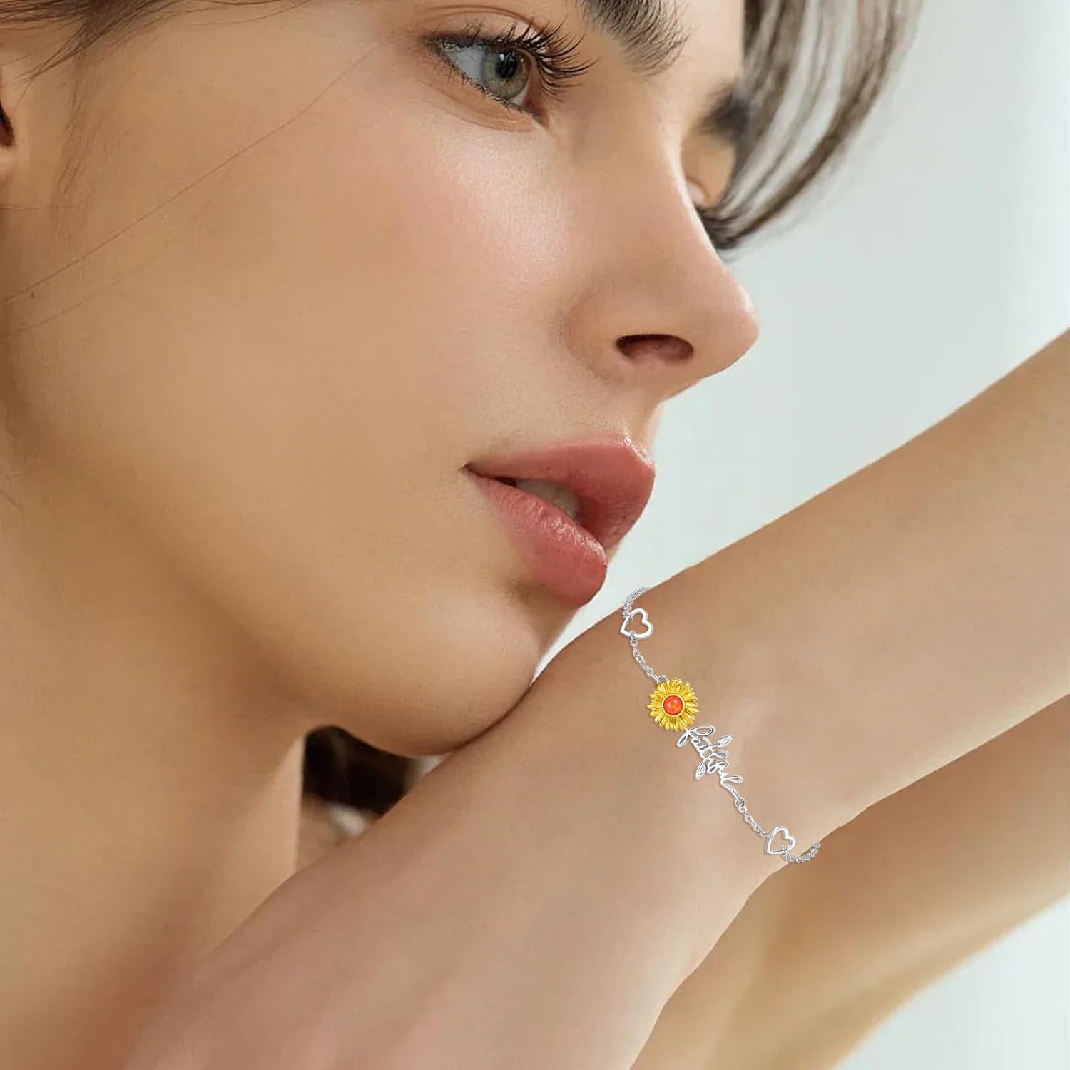 Cuoka Faith Bracelet 925 Sterling Silver Sunflower You Are My Sunshine Faith Bracelets Christian Religious Jewelry Gifts for Women