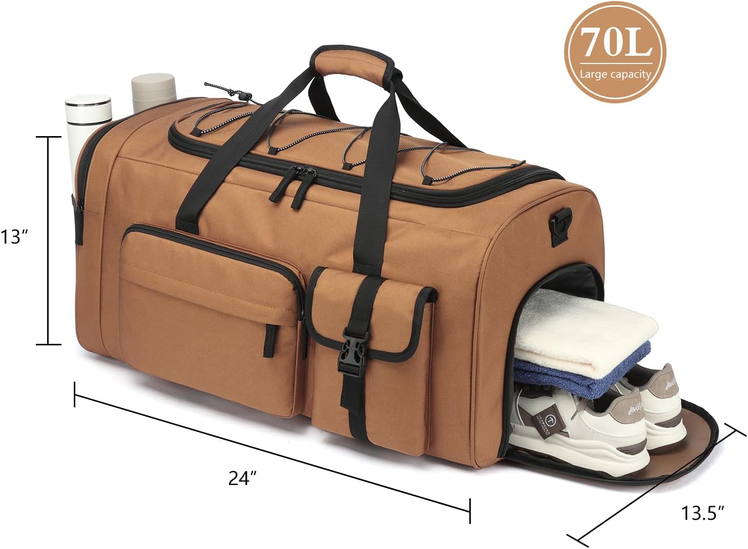 Lyweem Large Duffle Bag Backpack for Travel, 70L Heavy Duty Gym Duffel Bag with Shoes Compartment for Men & Women, Weekender Overnight Sports Backpack for Traveling - Image 6