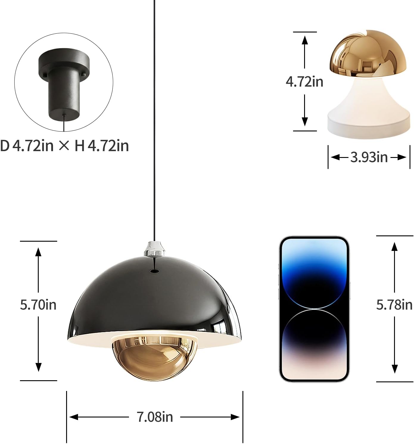MODIVO Battery Operated Pendant Light, Rechargeable Small Chandelier Hanging Light with 3 CCT LED & Black Gold Finish, for Kitchen Island Bedroom Hallway Entryway Bedside, Indoor Ceiling Fixture