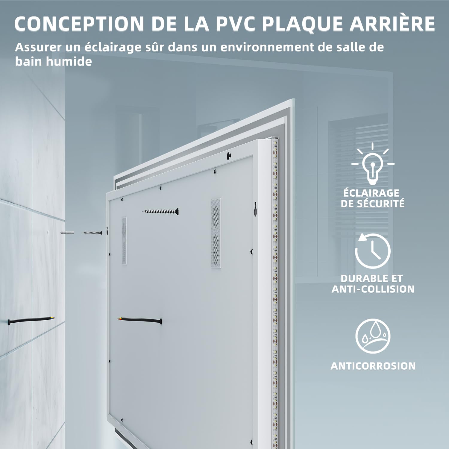 SIRHONA Miroir LED Salle de Bain Bluetooth 120x70cm Miroir Lumineux Salle de Bain avec Eclairage Intégré, Anti-buée, Affichage de L'heure et Température