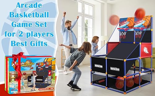 Arcade Basketball Game Set for Kids 2 Players Competition, Boy Toys Basketball Hoop with 5 Balls for 3-12 Years Old, Adjustable Height w/Pump&Storage Net for Kids Indoor Outdoor Play