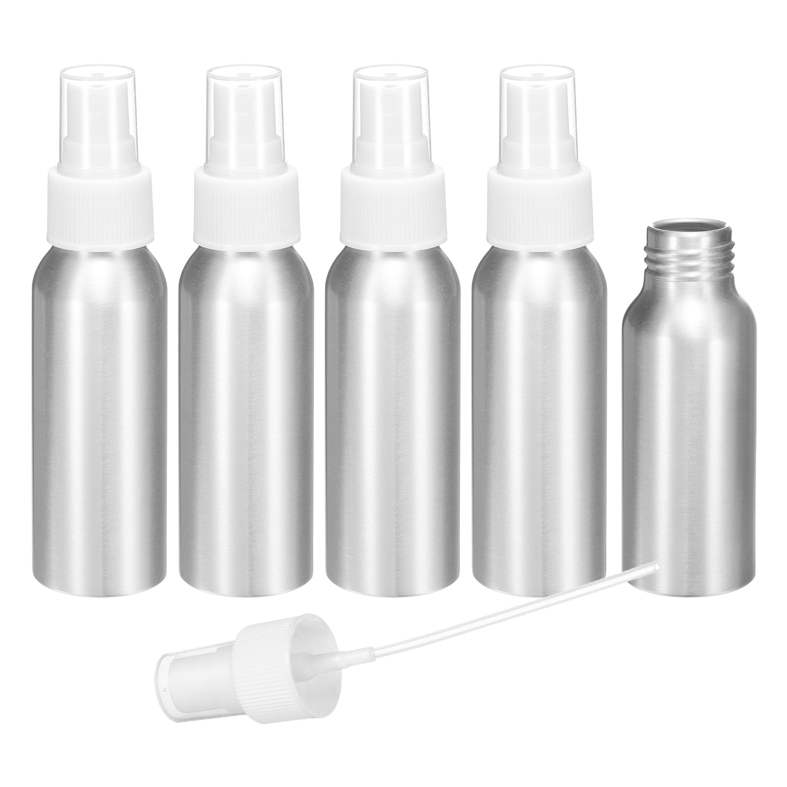 HARFINGTON 5pcs Aluminum Fine Mist Spray Bottles 80ml/2.7oz Metal Small Liquid Alcohol Refillable Travel Container with White Plastic Nozzle Cap for