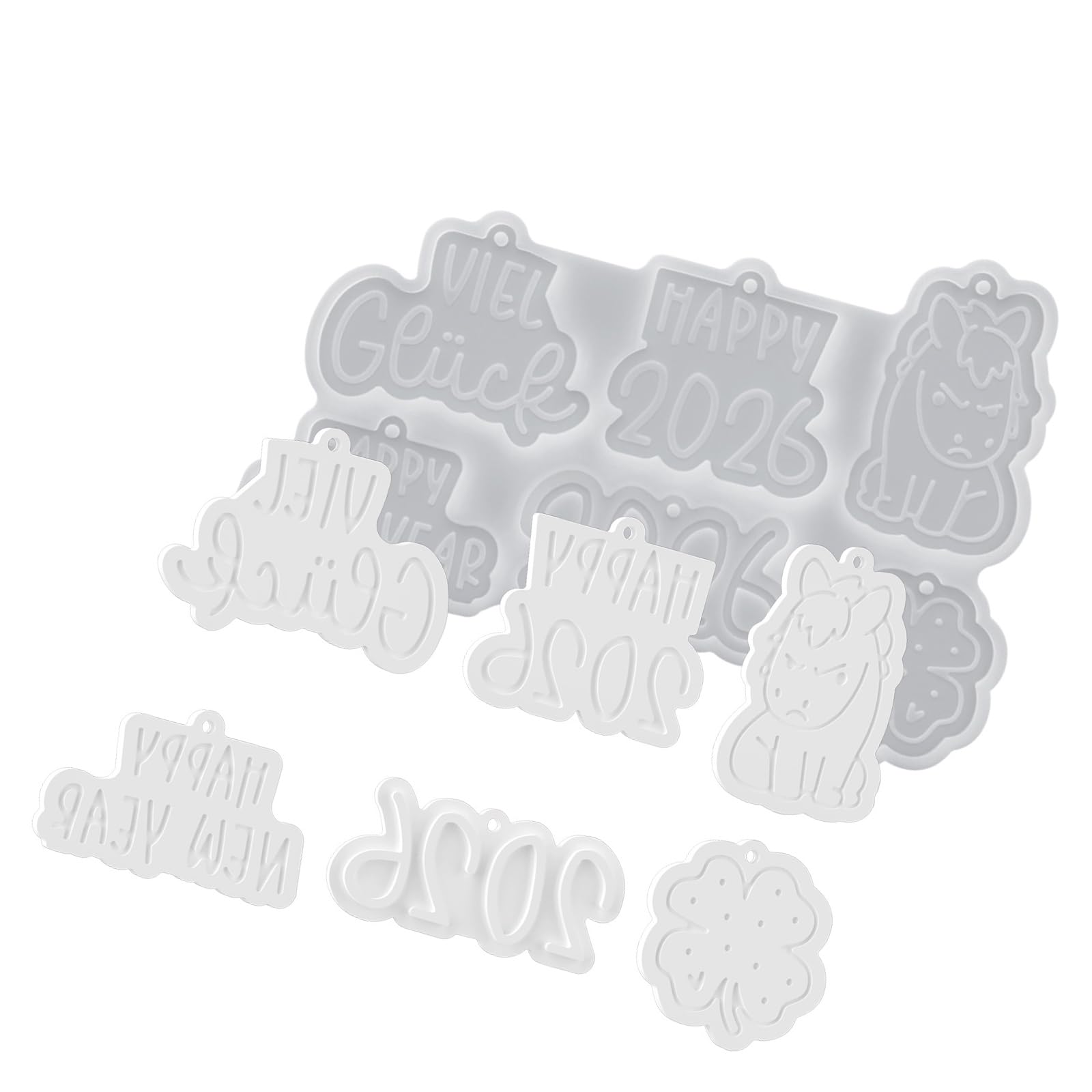 TFAOYS Jewelry Casting Molds 2026 New Years Pendant Resin Mold with Hanging Hole, Keychain Silicone Mold for Epoxy Resin Pendant