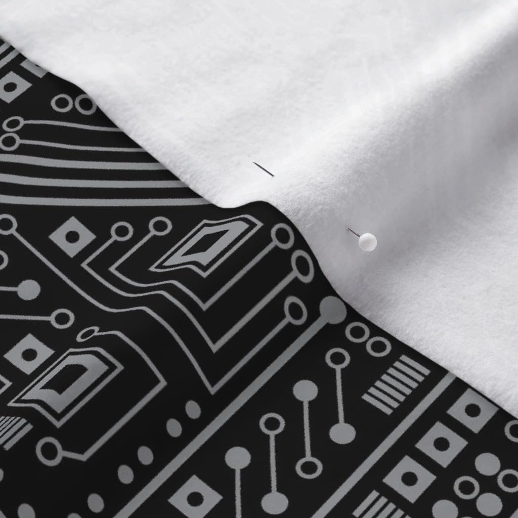 Spoonflower Fabric - Evil Robot Circuit Board Black Gray Nerd Geek Computer Electric Tech Printed on Polartec(R) Fleece Fabric by The Yard - Sewing Blankets Loungewear and No-Sew