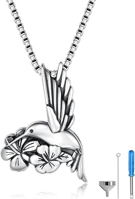 Hummingbird Cremation Necklace for Ashes - 925 Sterling Silver Flower Bird Urn Pendant Keepsake Jewelry Memorial Gift for Women