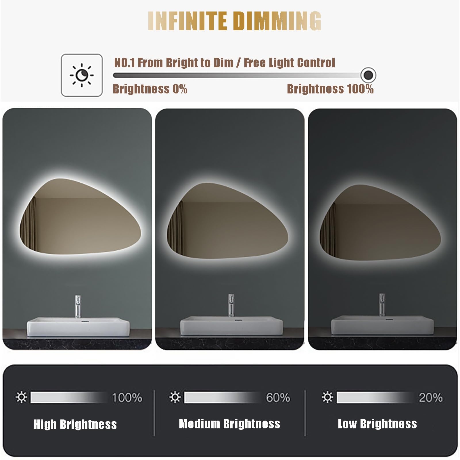 Specchio da Bagno a LED Irregolare 50x70 cm (19,7x27,6 Pollici) con 3 Temperature di Colore (3000K-6000K), dimmerabile, Impermeabile IP44 | Specchio da Trucco a Parete per Il Soggiorno e l'a