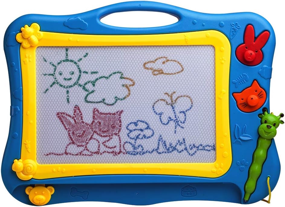 ikidsislands IKS77B [Travel Size] Color Magnetic Drawing Board for Kids, Doodle Board for Toddlers, Sketch Pad Toy for Little Boys (Blue)
