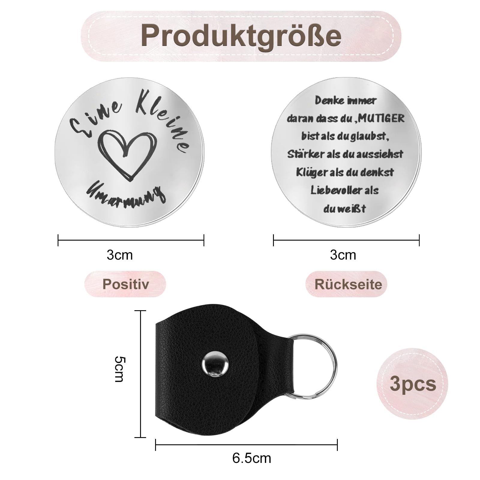 ZGCXRTO 3 Pezzi Portachiavi di Incoraggiamento, Regalo Personalizzato Con Parole Motivazionali e Ciondolo di Quadrifoglio per Amica Collega Compleanno