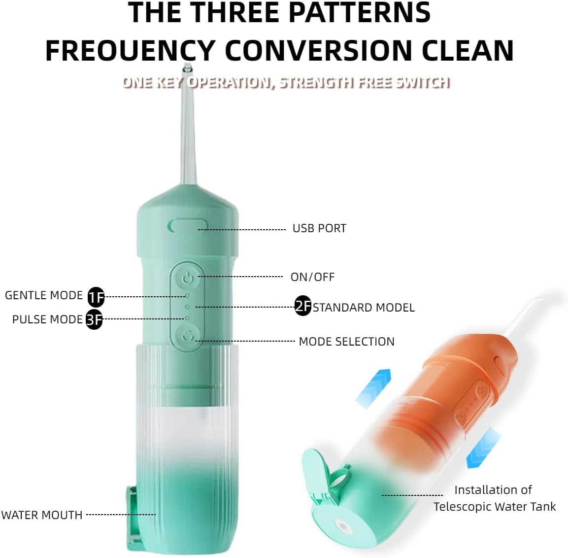 Portable Water Flossers for Teeth,Telescopic Travel Water Flosser Rechargeable, 4 Nozzle Options,IPX7 Waterproof, (White)