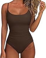 SUUKSESS Women's Tummy Control One Piece Swimsuit - Crisscross Backless Bathing Suit with Ruched Slimming Design