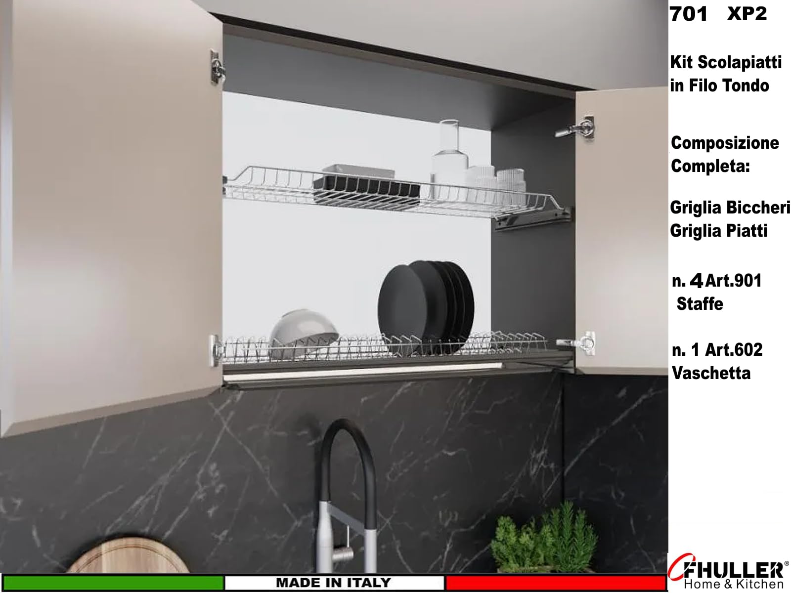 Kit Scolapiatti 76 cm acciaio inox da Incasso per Mobile Pensile cm. 80 completo di Vaschetta