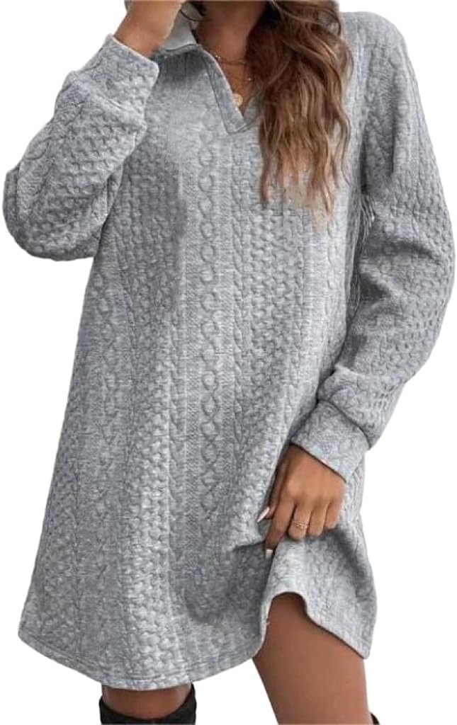 Women's Pullovers Jumper Sweaters Lantern Sleeve Casual V Neck Fall Dresses 2025 Trendy Knit A Line Long Dress