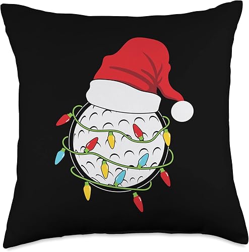 Golf Ball Santa Hat with Christmas Lights Xmas Golfer Gift Throw Pillow, 18x18, Multicolor