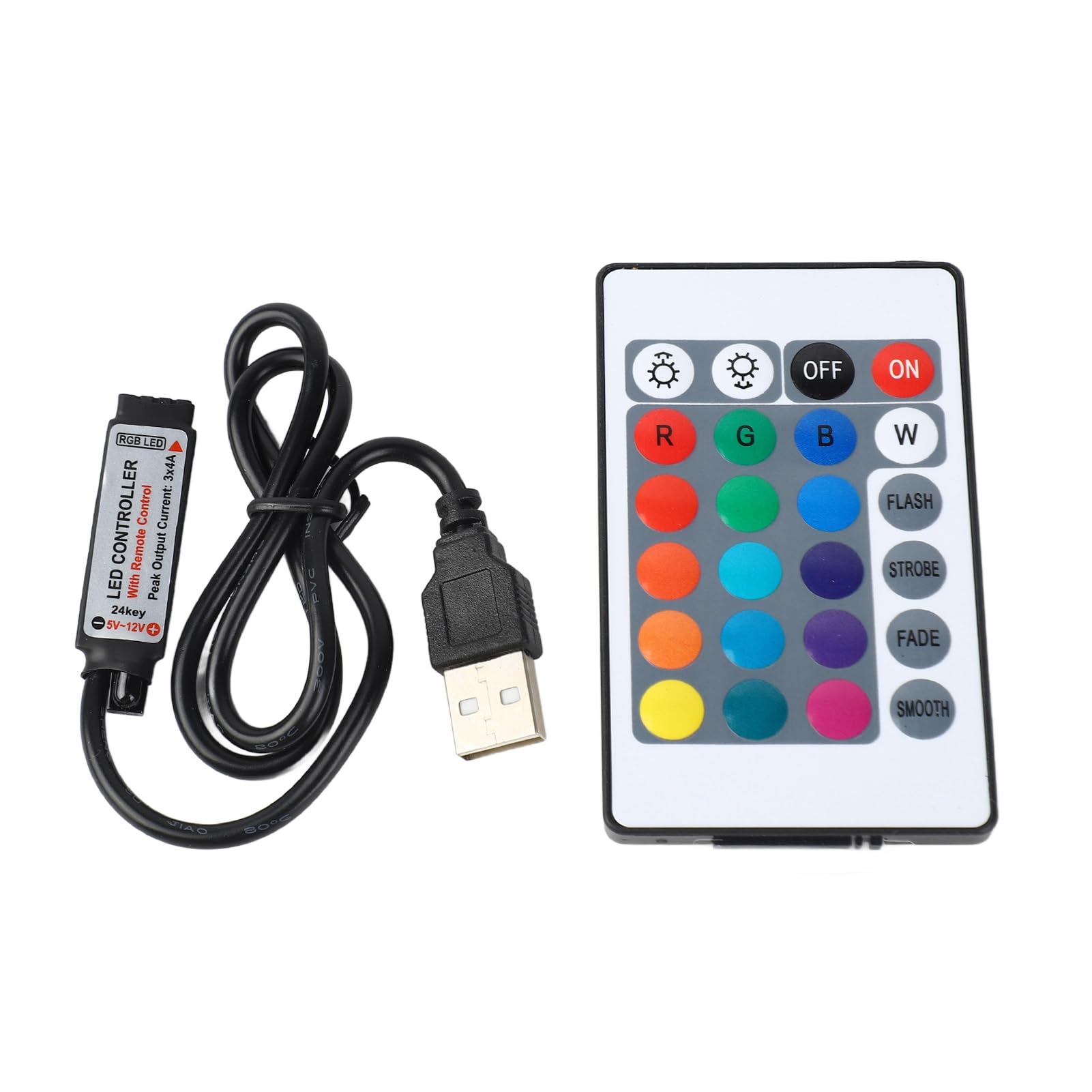 Dioche Telecomando LED 5 V 24 Tasti RGB Striscia Luminosa LED Telecomando Wireless, Configurazione Semplice, per Luci Decorative e Altro, Controller IR USB (#1)