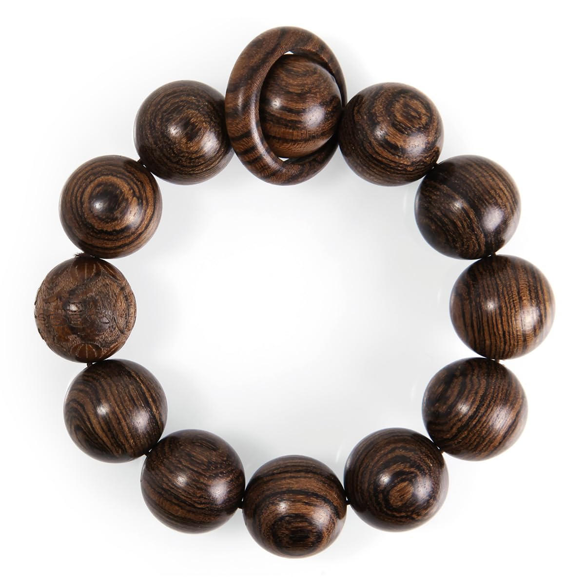 Guptue Handcrafted Neutral 12 Beads Natural Sandalwood Prayer Bead Chain Wrist Meditation Star Ring Circular Stress Relief bracelet Rosary Beads for