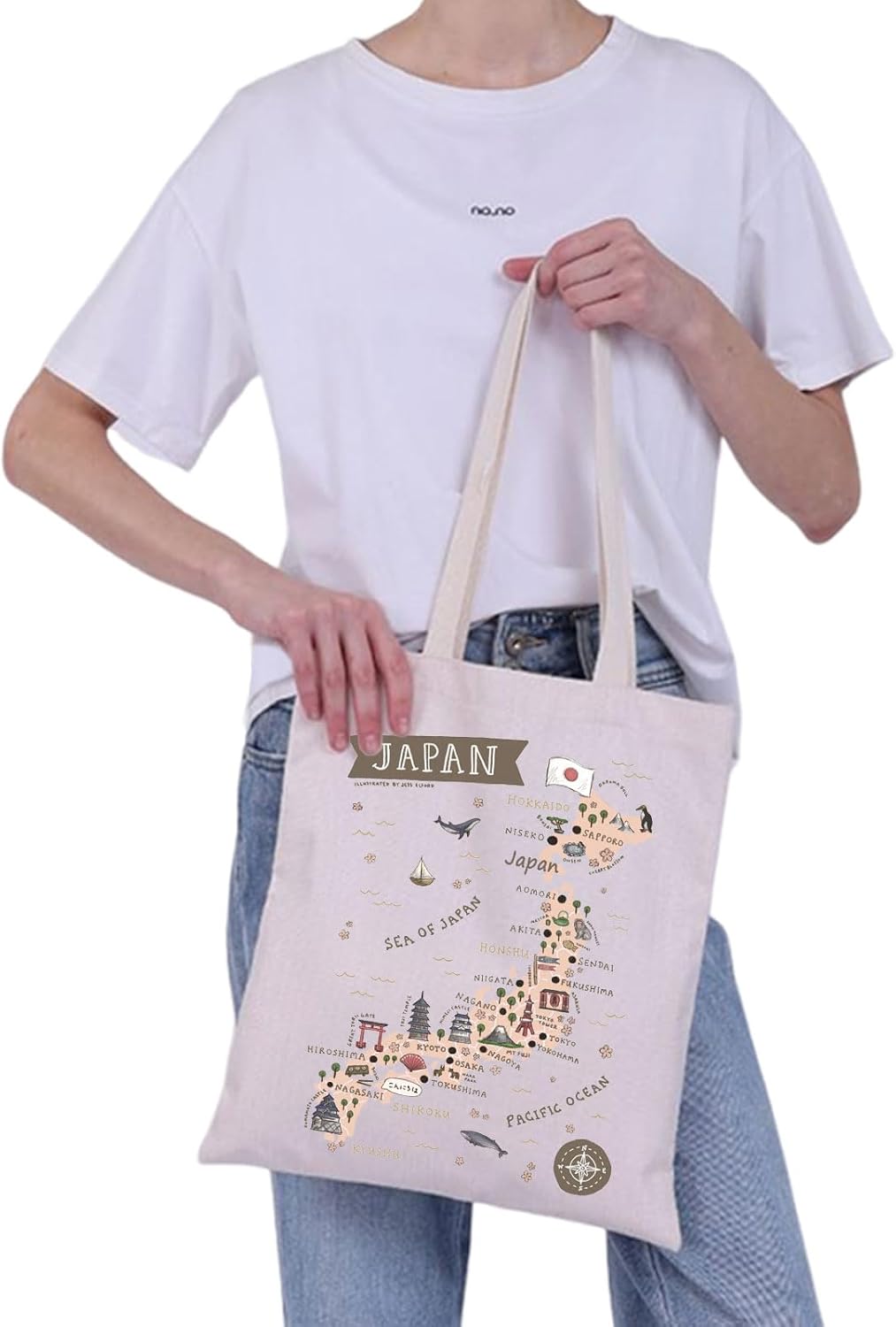 VAMSII 日本旅行 ギフト 日本のランドマークと動物愛好家 トートバッグ 日本土産 日本ギフト 東京 日本旅行 ギフト