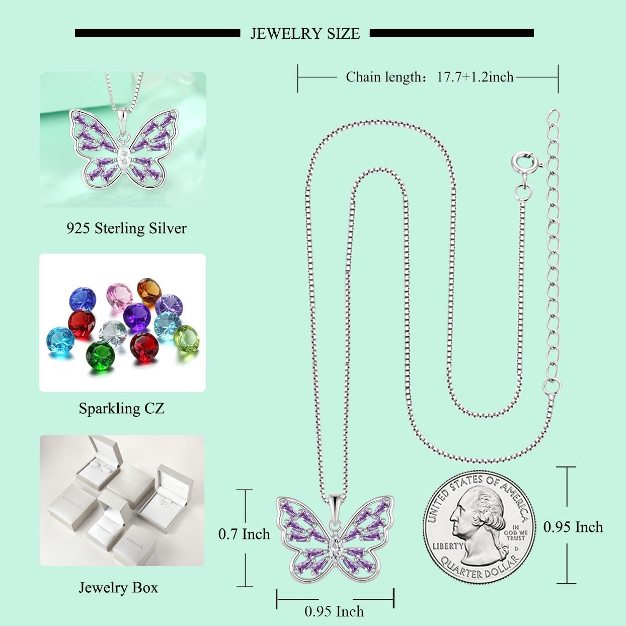 STARCHENIE Butterfly Necklaces for Women 925 Sterling Silver Birthstone Butterfly Jewelry Butterfly Pendant Necklace - Image 6