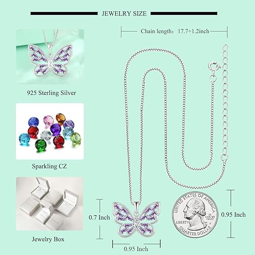 Vista 6 de STARCHENIE Juego de joyas de plata de ley 925 con diseño de mariposa y amatista para mujer