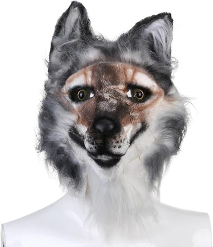 Miniatura 4 de Bagmrteho Máscara facial de animal de Halloween, máscara de látex de hombre lobo, máscara de labrador, disfraz de lobo para fiesta de Halloween