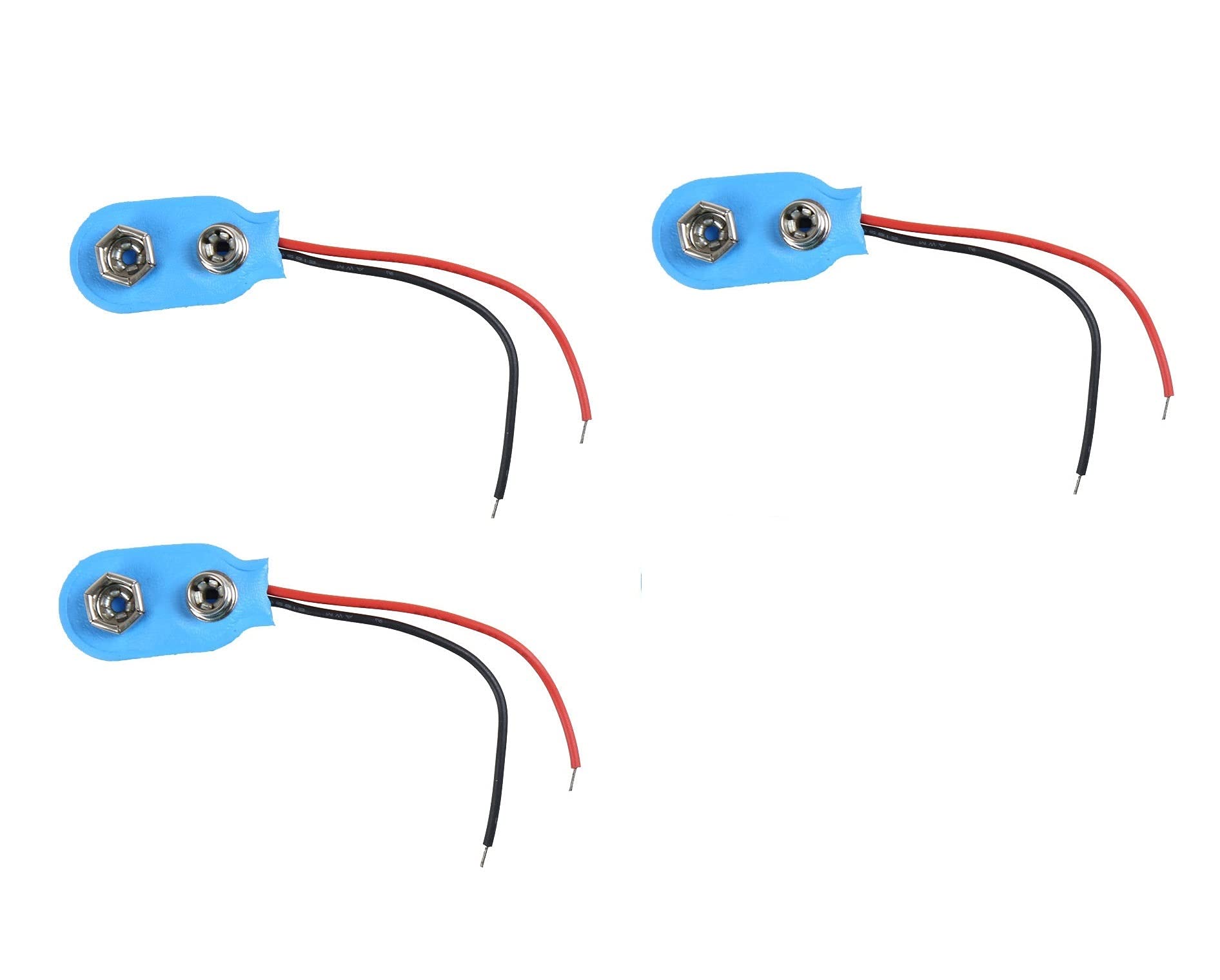 Invento 3pcs 9V 9volt Battery Holder Clip Snap On Connector Cable Lead Blue