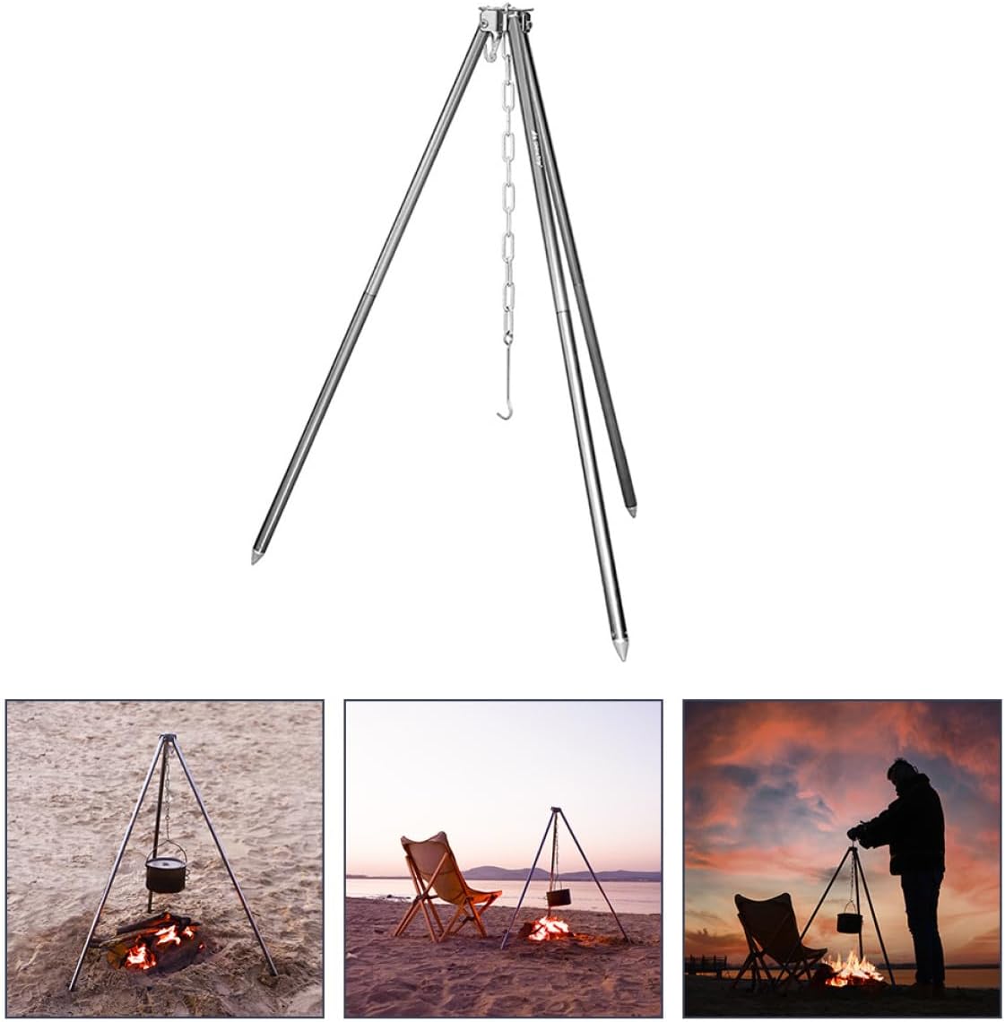 Camping Cookware Rack Bonfire Cooking Tripod Outdoor Cooking Equipment Camping Set Easy to Assemble and Store