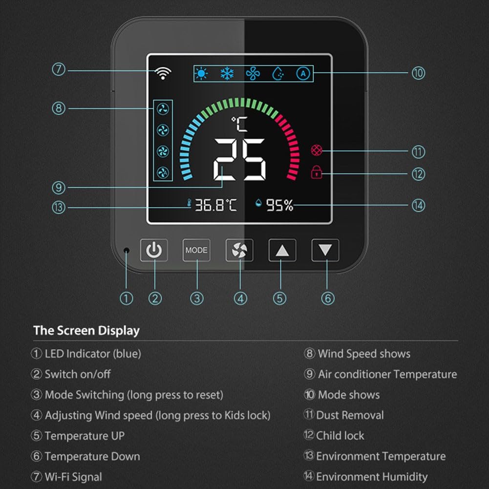 Contrôleur de température WiFi infrarouge AC Thermostat 88 x 88