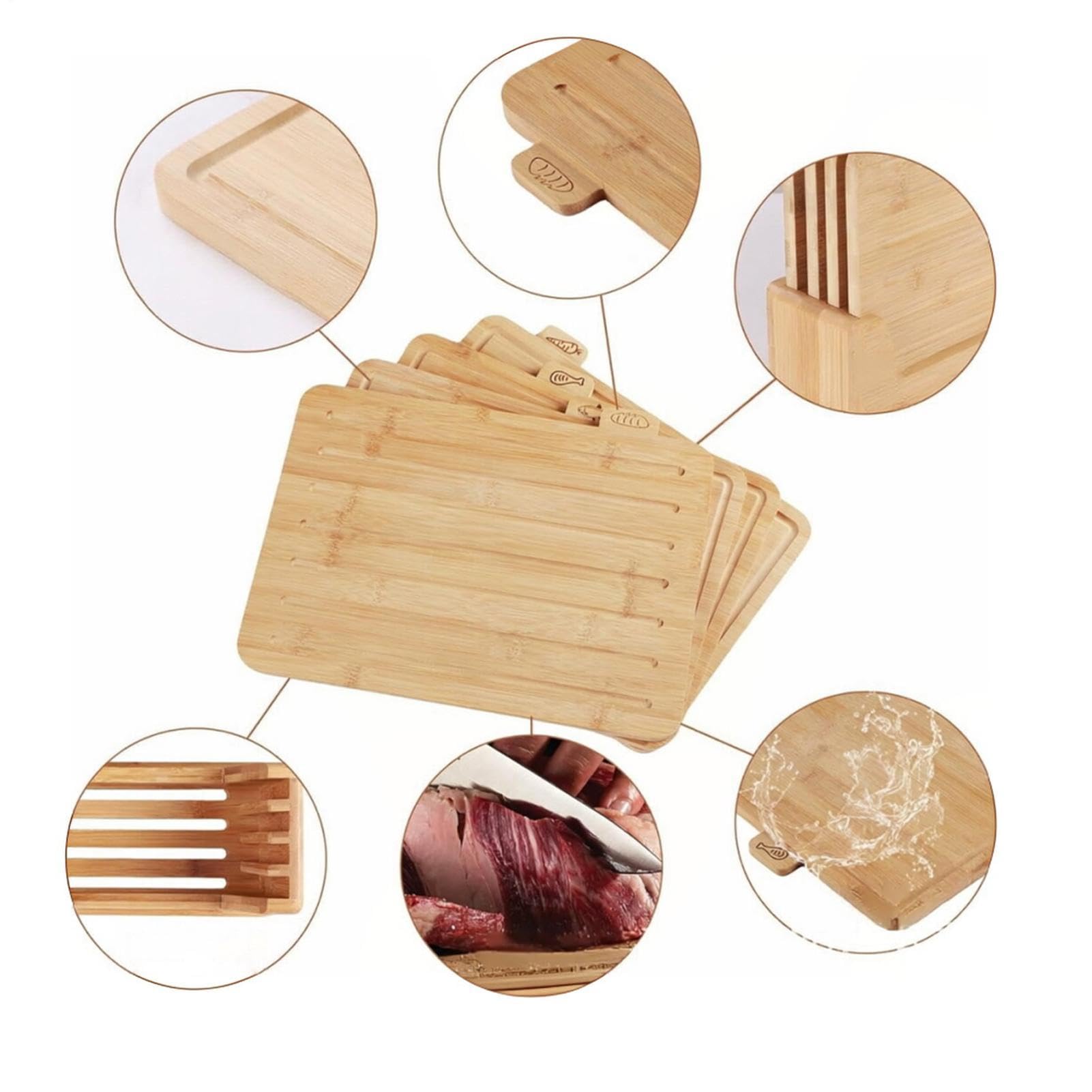Set di taglieri in legno, 4 taglieri etichettati con base portaoggetti