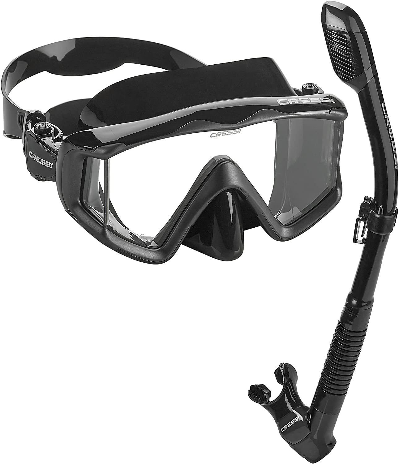 Cressi Panoramic Wide View Mask & Dry Snorkel Kit for Snorkeling, Scuba Diving Pano 3 & Supernova Dry Snorkel Set: Designed in Italy, Clear Grey : Sports & Outdoors