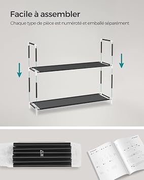 SONGMICS 4 Katlı Ayakkabı Rafı, Antre Dolabı İçin Ayakkabı Saklama Çözümü, İnce ve Yer Tasarrufu Sağlayan, Metal Çerçeve, Dokuma Olmayan Kumaş Raflar, Siyah Lsh054B01