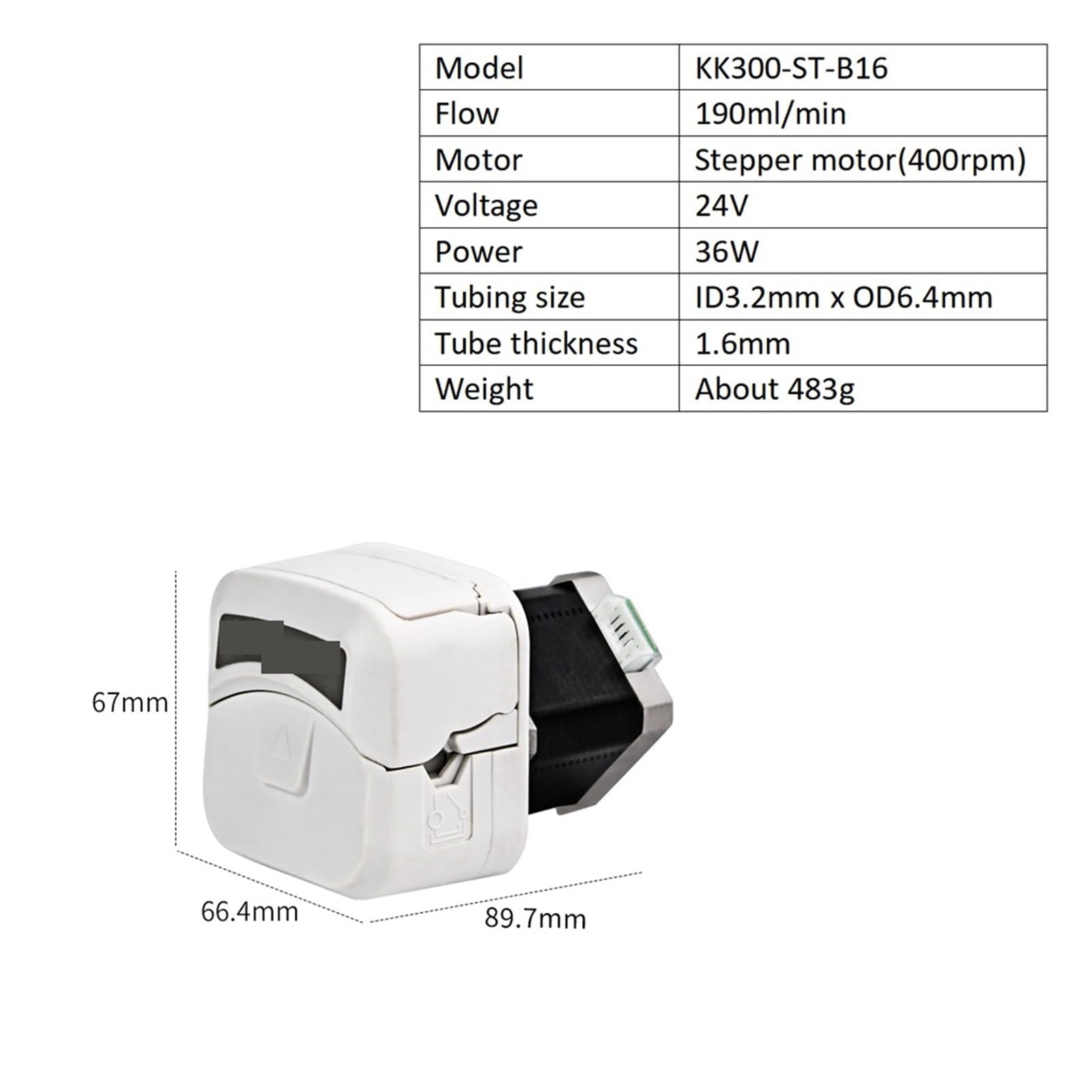 Bomba peristáltica DIY KK300 de 485 ml/min, bomba autocebante de 24V con cabezal de bomba de transformadores, bomba dosificadora de laboratorio