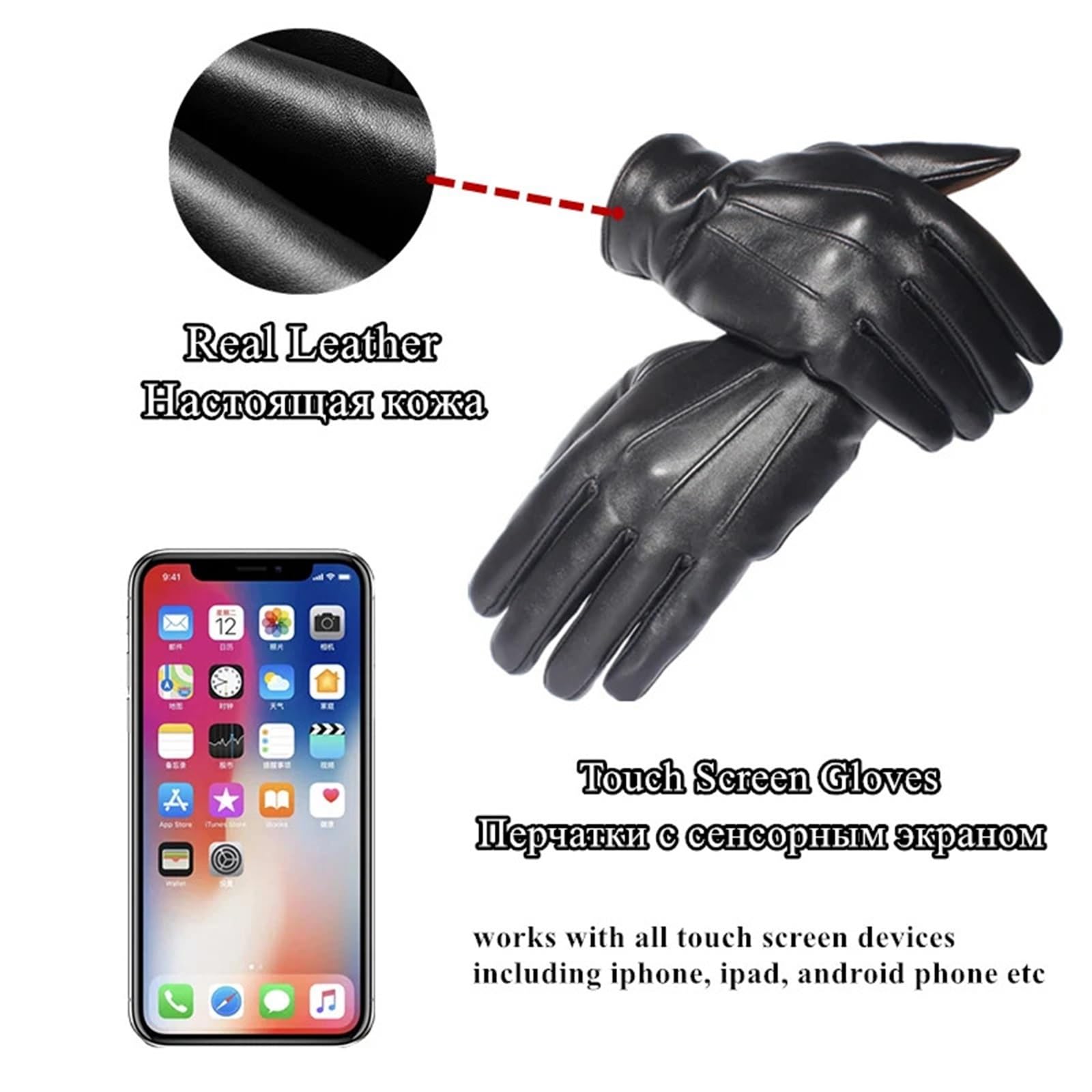 Guantes,Guantes de esquí Guantes de Invierno Guantes de Hombre Guantes de conducción con Forro Negro con Pantalla táctil