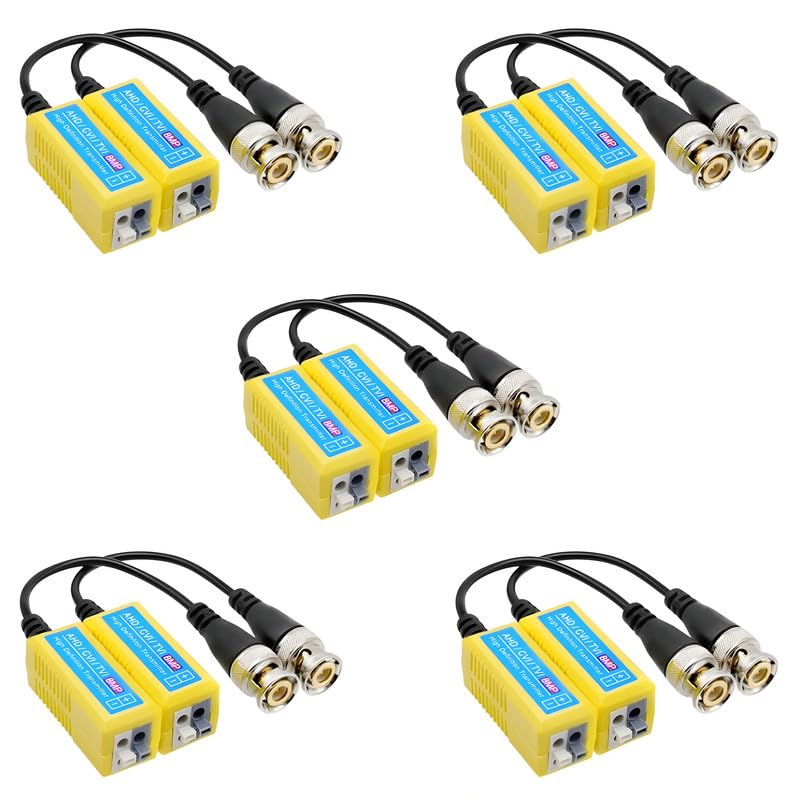 COOLCOLD Video Balun | 8MP (Pack of 5), 4K Passive HD BNC Video Balun Transceiver Transmitter Via Rj45 Cable AHD/TVI/CVI/CVBS for Full HD CCTV DVR Security Surveillance Camera System (Yellow, 5 Pair)-image-36